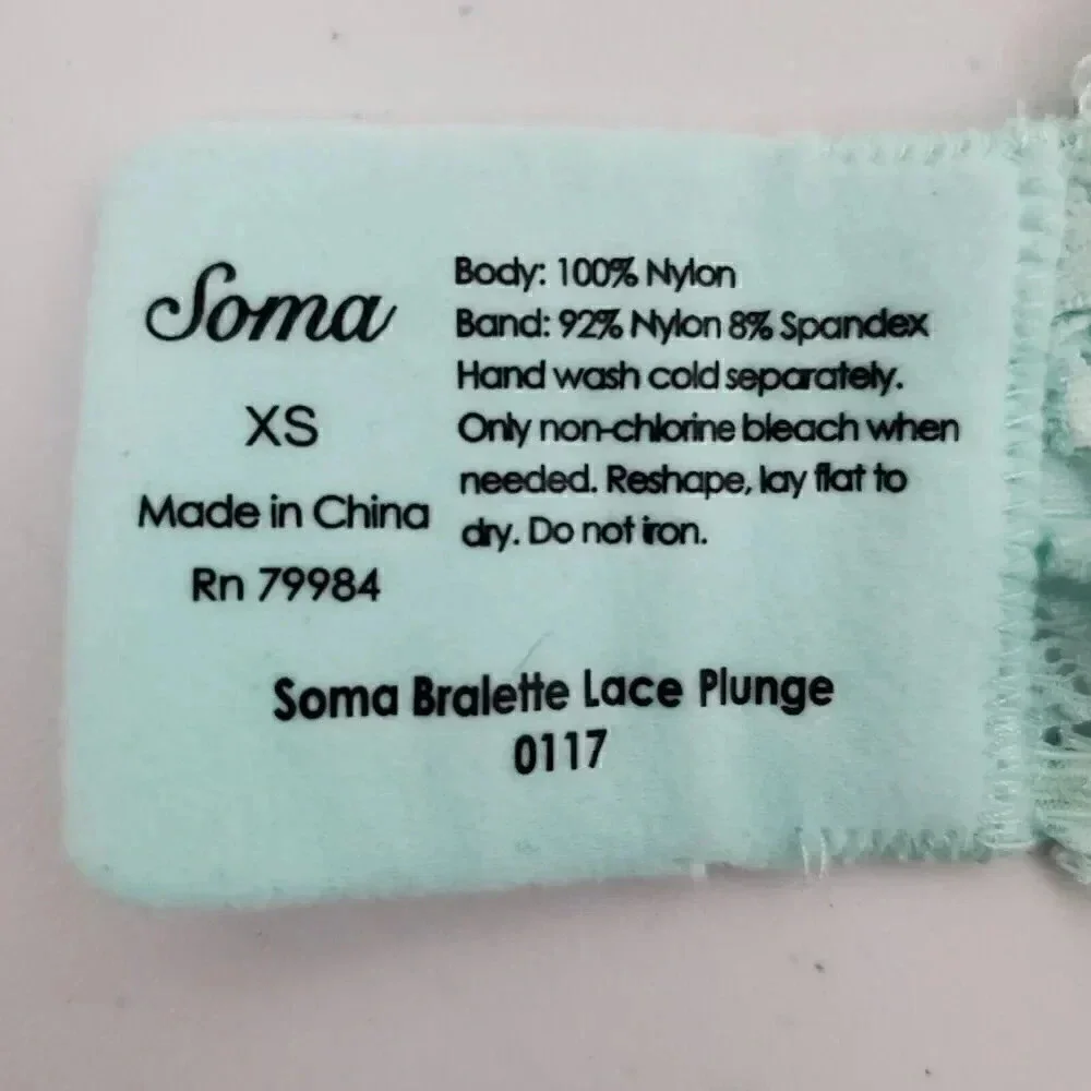 Women's SOMA Bralette Lace Plunge SZ XS Mint Green Teal Pastel Spring Ex Small - Picture 8 of 8